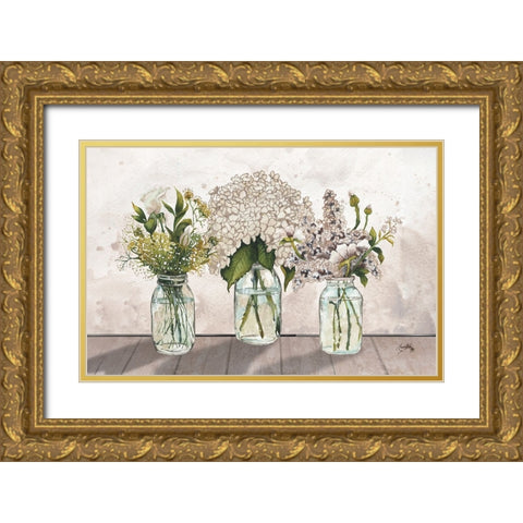 Jars Of Wildflowers Gold Ornate Wood Framed Art Print with Double Matting by Medley, Elizabeth