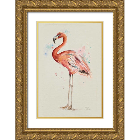 Flamingo in Shape Gold Ornate Wood Framed Art Print with Double Matting by Pinto, Patricia