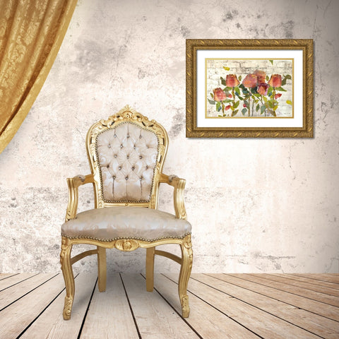 Garden Stems on Brick Gold Ornate Wood Framed Art Print with Double Matting by Loreth, Lanie