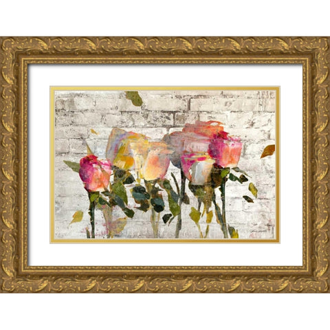 Long Stems on Brick Gold Ornate Wood Framed Art Print with Double Matting by Loreth, Lanie