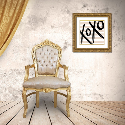 Neutral Glam XOXO Gold Ornate Wood Framed Art Print with Double Matting by SD Graphics Studio