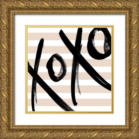Neutral Glam XOXO Gold Ornate Wood Framed Art Print with Double Matting by SD Graphics Studio