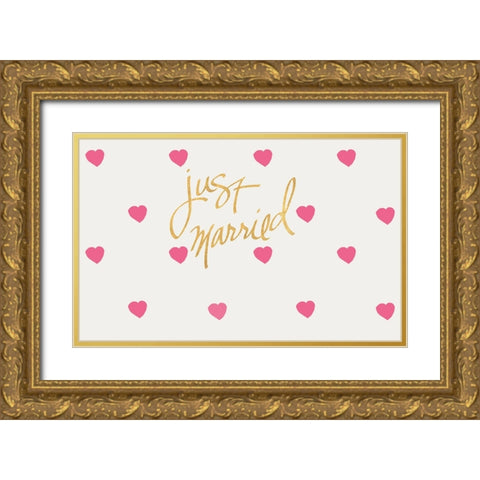 Just Married Gold Ornate Wood Framed Art Print with Double Matting by SD Graphics Studio