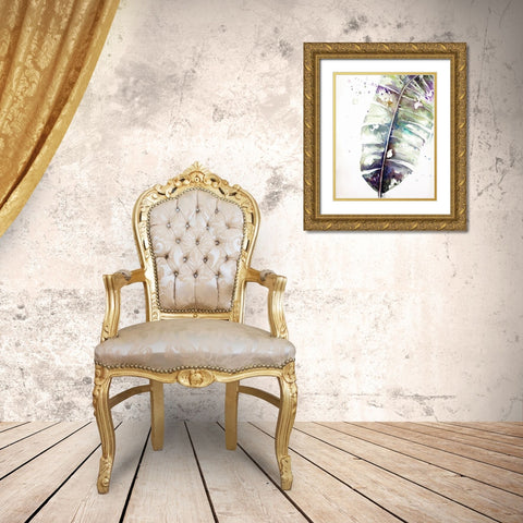 Watercolor Plantain Leaves with Purple II Gold Ornate Wood Framed Art Print with Double Matting by Pinto, Patricia