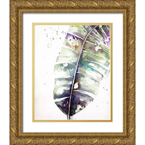 Watercolor Plantain Leaves with Purple II Gold Ornate Wood Framed Art Print with Double Matting by Pinto, Patricia