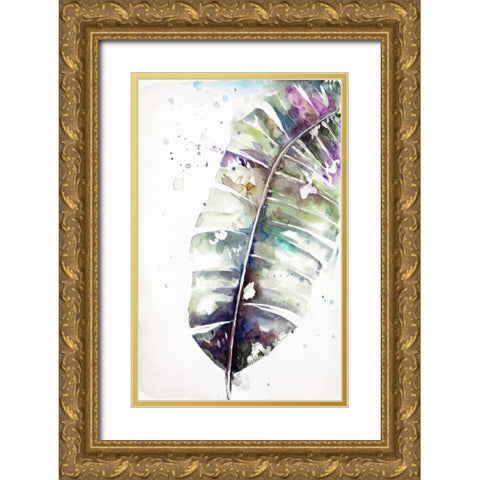 Watercolor Plantain Leaves with Purple II Gold Ornate Wood Framed Art Print with Double Matting by Pinto, Patricia