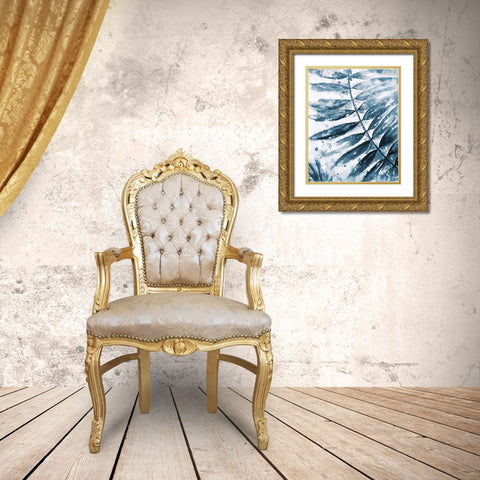 Blue Jungle Leaf II Gold Ornate Wood Framed Art Print with Double Matting by Pinto, Patricia