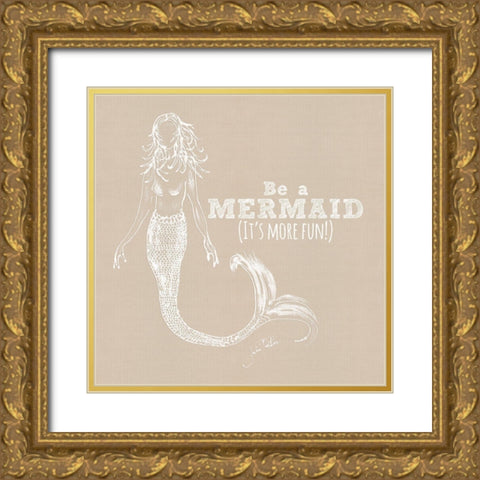 Be A Mermaid Gold Ornate Wood Framed Art Print with Double Matting by DeRice, Julie