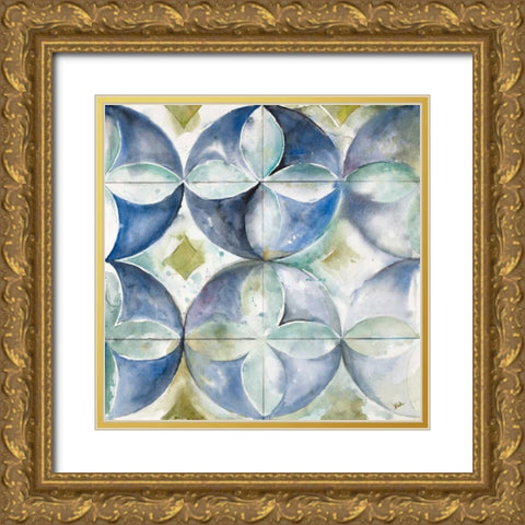 Contemporary Tiles with Circles Gold Ornate Wood Framed Art Print with Double Matting by Pinto, Patricia