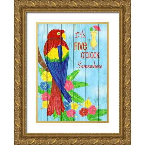 Parrot Party I Gold Ornate Wood Framed Art Print with Double Matting by Metz, Andi