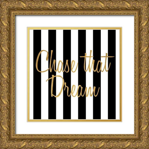 Chase That Dream Stripes Gold Ornate Wood Framed Art Print with Double Matting by SD Graphics Studio