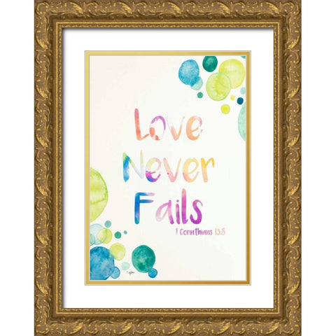 Love Never Fails Gold Ornate Wood Framed Art Print with Double Matting by James, Nola