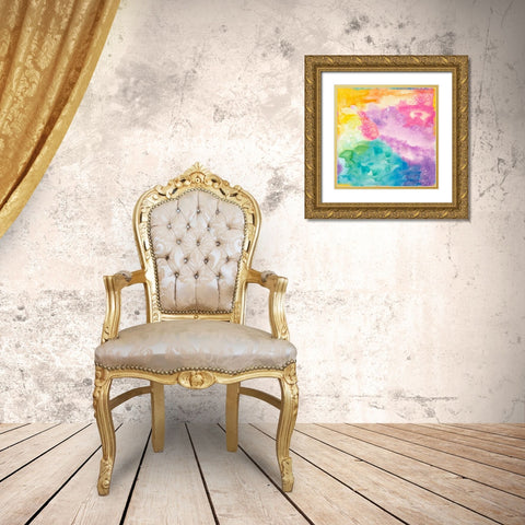 Rainbow Watercolor Gold Ornate Wood Framed Art Print with Double Matting by James, Nola