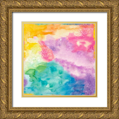 Rainbow Watercolor Gold Ornate Wood Framed Art Print with Double Matting by James, Nola
