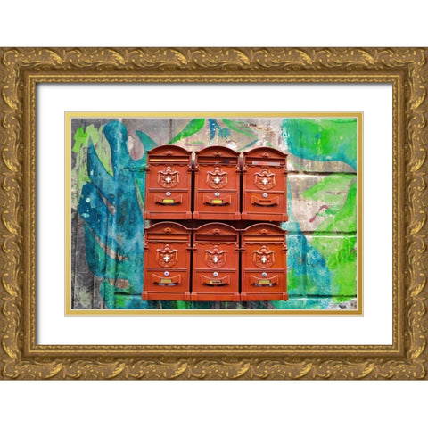 City Mail Boxes Gold Ornate Wood Framed Art Print with Double Matting by James, Nola