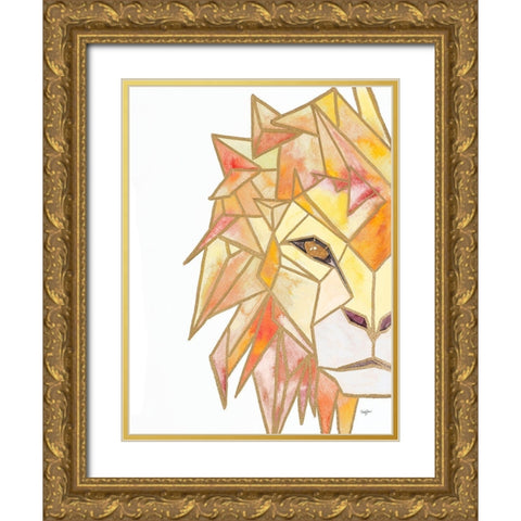 Retro Lion Gold Ornate Wood Framed Art Print with Double Matting by James, Nola