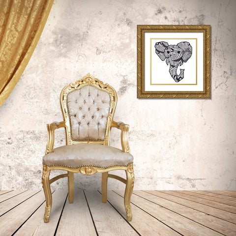 Retro Elephant Gold Ornate Wood Framed Art Print with Double Matting by James, Nola