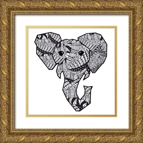 Retro Elephant Gold Ornate Wood Framed Art Print with Double Matting by James, Nola