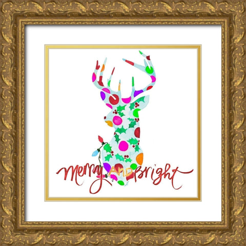 Merry Bright Gold Ornate Wood Framed Art Print with Double Matting by James, Nola