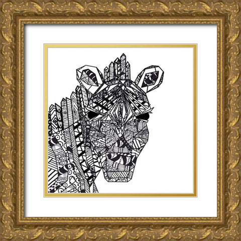 Coloring Book Zebra Gold Ornate Wood Framed Art Print with Double Matting by James, Nola