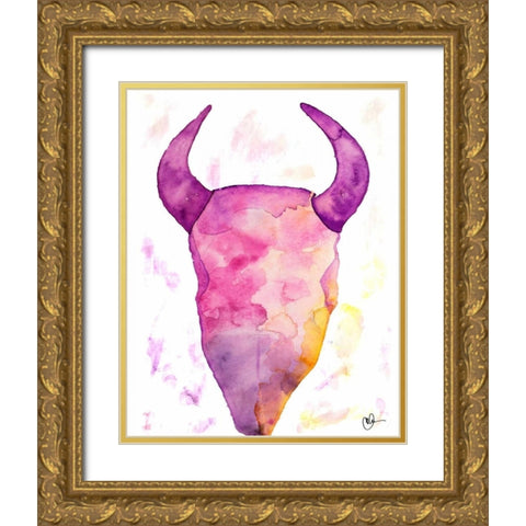 Water Color Skull Gold Ornate Wood Framed Art Print with Double Matting by Papa, Kat