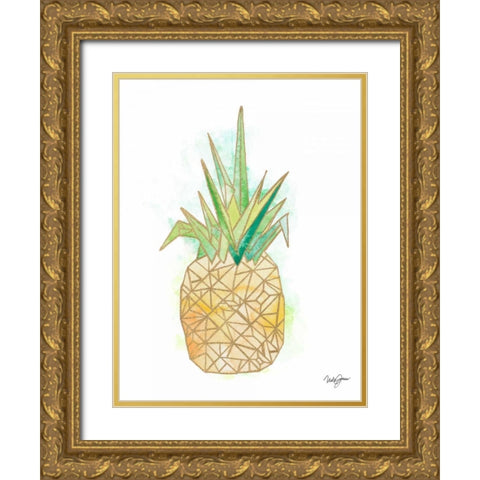 Watercolor Origami Pineapple Gold Ornate Wood Framed Art Print with Double Matting by James, Nola