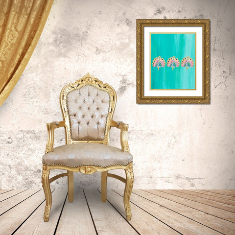 Bright Tri Origami IV Gold Ornate Wood Framed Art Print with Double Matting by James, Nola