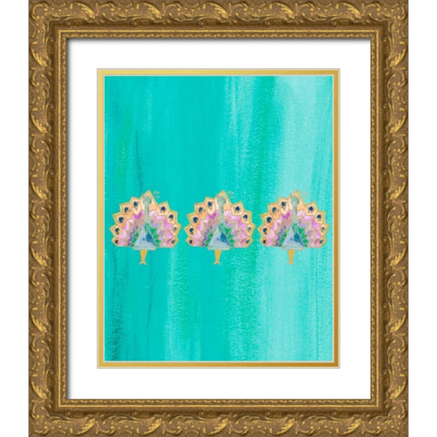 Bright Tri Origami IV Gold Ornate Wood Framed Art Print with Double Matting by James, Nola