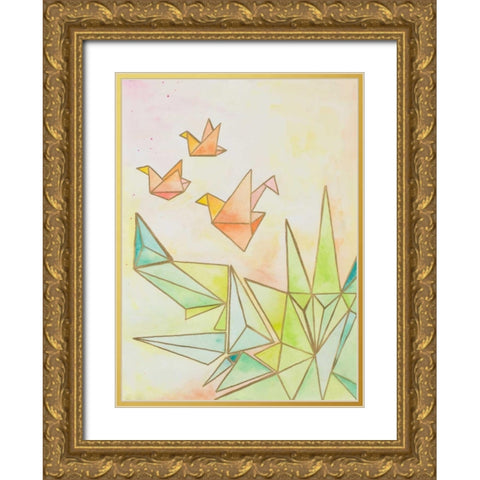 Origami Cranes Gold Ornate Wood Framed Art Print with Double Matting by James, Nola