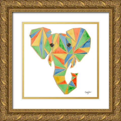 Vibrant Retro Elephant Gold Ornate Wood Framed Art Print with Double Matting by James, Nola