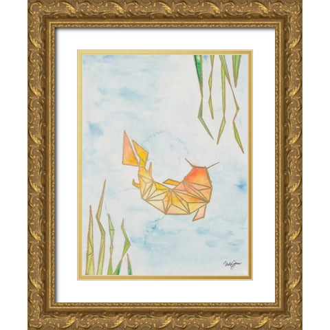 Origami Koi Gold Ornate Wood Framed Art Print with Double Matting by James, Nola