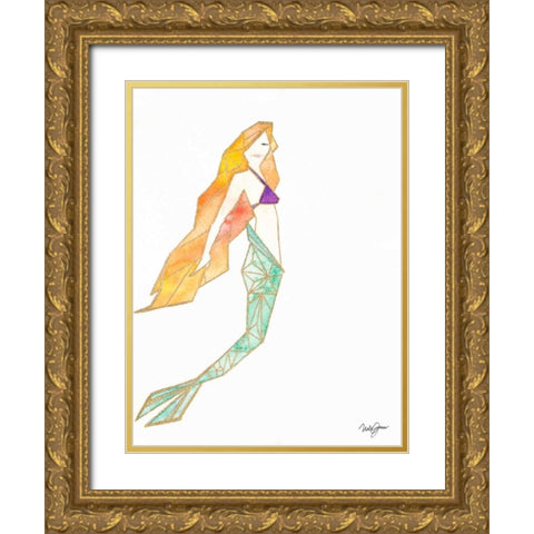 Origami Mermaid Gold Ornate Wood Framed Art Print with Double Matting by James, Nola
