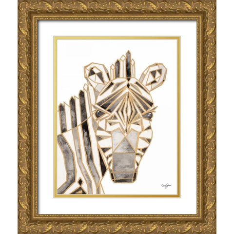 Retro Zebra Gold Ornate Wood Framed Art Print with Double Matting by James, Nola