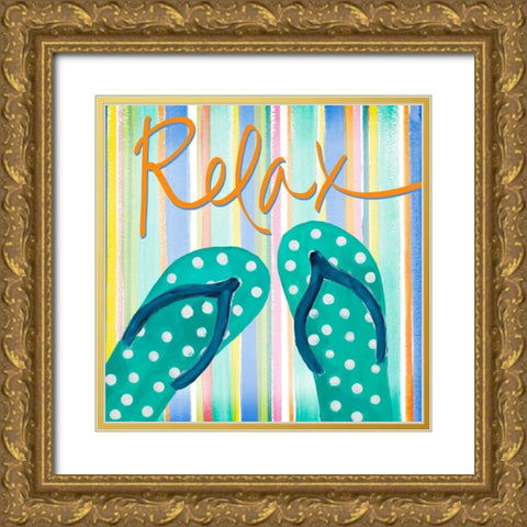 Flip Flop Retreat III Gold Ornate Wood Framed Art Print with Double Matting by DeRice, Julie