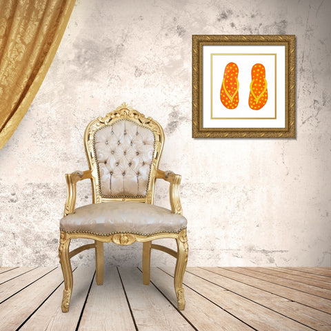 Polka Dot Flip Flops III Gold Ornate Wood Framed Art Print with Double Matting by DeRice, Julie