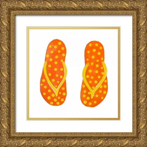 Polka Dot Flip Flops III Gold Ornate Wood Framed Art Print with Double Matting by DeRice, Julie