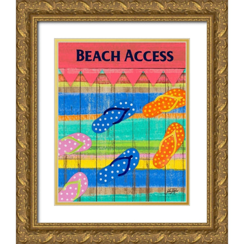 Colorful Beach Access Gold Ornate Wood Framed Art Print with Double Matting by DeRice, Julie