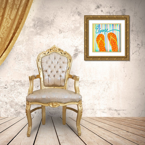 Flip Flop Retreat IV Gold Ornate Wood Framed Art Print with Double Matting by DeRice, Julie