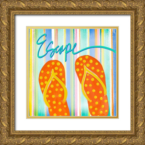 Flip Flop Retreat IV Gold Ornate Wood Framed Art Print with Double Matting by DeRice, Julie