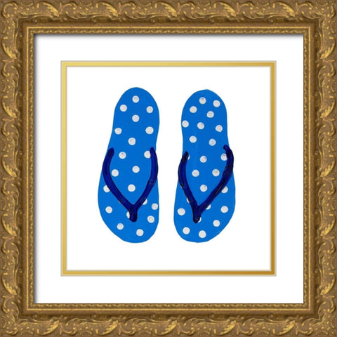Polka Dot Flip Flops II Gold Ornate Wood Framed Art Print with Double Matting by DeRice, Julie