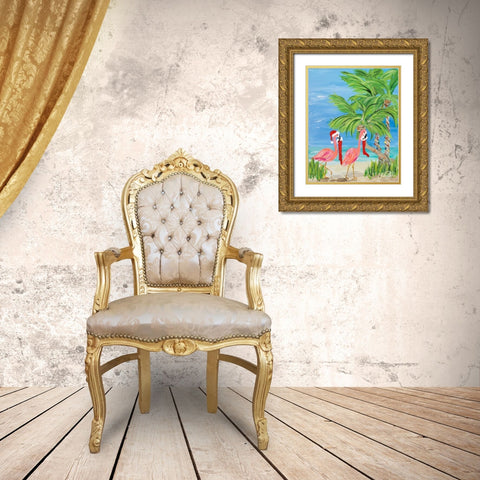 Flamingo Christmas I Gold Ornate Wood Framed Art Print with Double Matting by DeRice, Julie