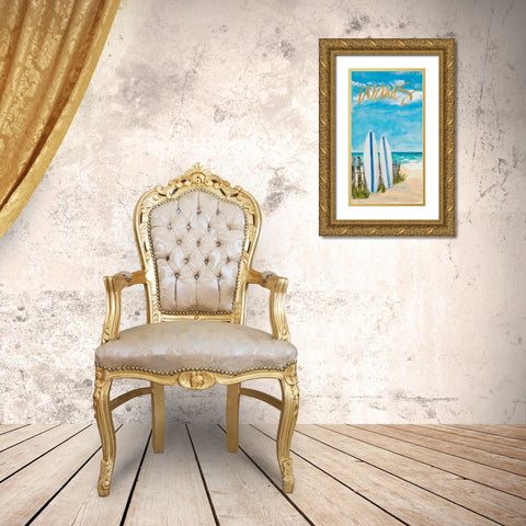 Waves and Surf Gold Ornate Wood Framed Art Print with Double Matting by DeRice, Julie