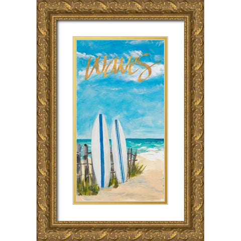 Waves and Surf Gold Ornate Wood Framed Art Print with Double Matting by DeRice, Julie