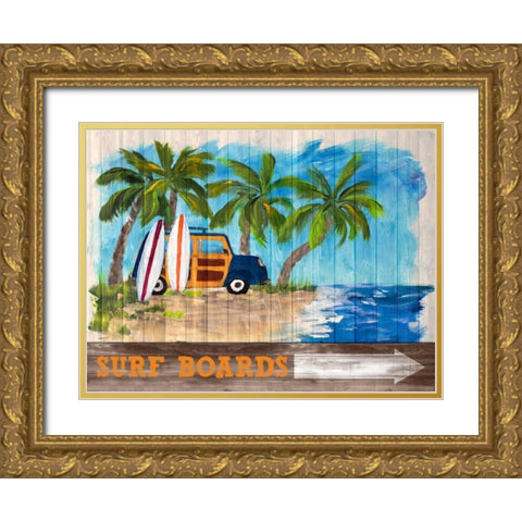 Surf Boards Gold Ornate Wood Framed Art Print with Double Matting by DeRice, Julie