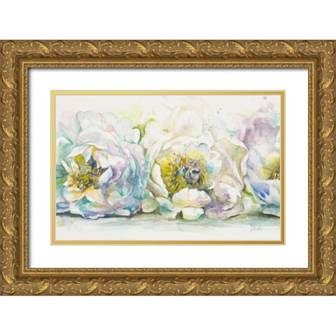 The Three Peonies Gold Ornate Wood Framed Art Print with Double Matting by Pinto, Patricia