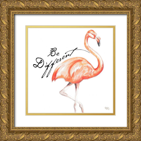 Be Different Flamingo I Gold Ornate Wood Framed Art Print with Double Matting by Hakimipour, Tiffany