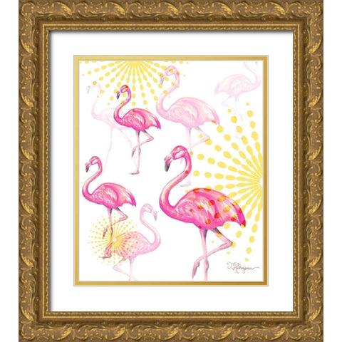 A Vision Of Flamingoes Gold Ornate Wood Framed Art Print with Double Matting by Hakimipour, Tiffany