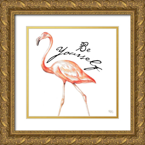 Be Different Flamingo II Gold Ornate Wood Framed Art Print with Double Matting by Hakimipour, Tiffany