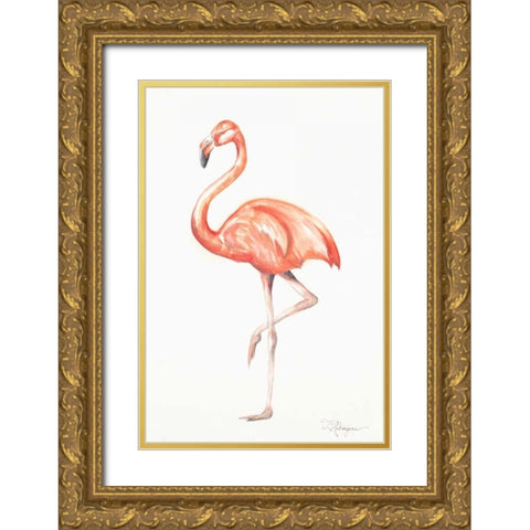 Flamingo Duo II Gold Ornate Wood Framed Art Print with Double Matting by Hakimipour, Tiffany