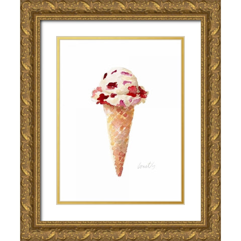 Watercolor Ice Cream Cone II Gold Ornate Wood Framed Art Print with Double Matting by Loreth, Lanie